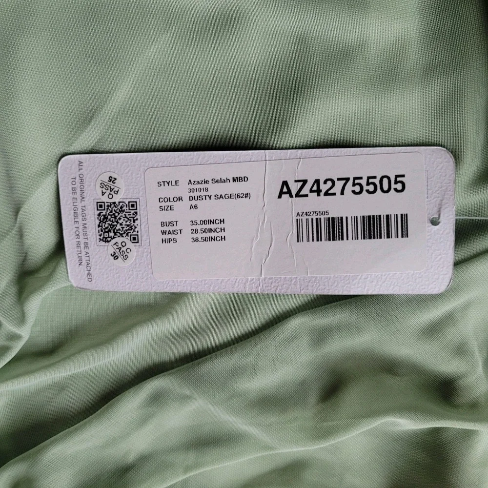 NEW Azazie SELAH Dusty Sage Green Flutter-Sleeve Chiffon Gown Size A6 Bridesmaid - Picture 6 of 8